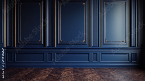 Dark Blue Wainscot Wall with Wood Floor