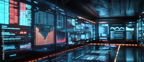 A computer monitor displays a number of graphs and charts