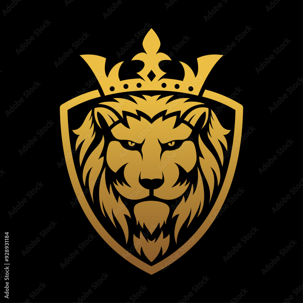 lion head logo with crown and shield vector lion head logo with crown and shield vector