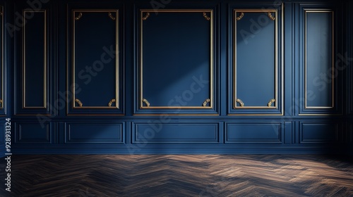Dark Blue Wainscot Wall with Wood Floor