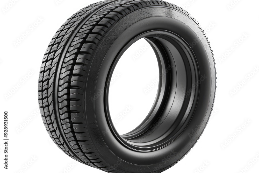 A single black tire on a plain white surface A single black tire on a plain white surface