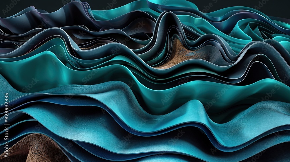 A computer-generated image featuring a wave of blue and brown hues against a black background A computer-generated image featuring a wave of blue and brown hues against a black background
