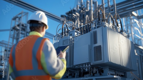 Engineer Analyzing a Transformer in an Industrial Setting