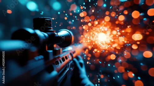 Dynamic close-up of a firearm in action, showcasing vibrant sparks and motion, perfect for action and sports themes.