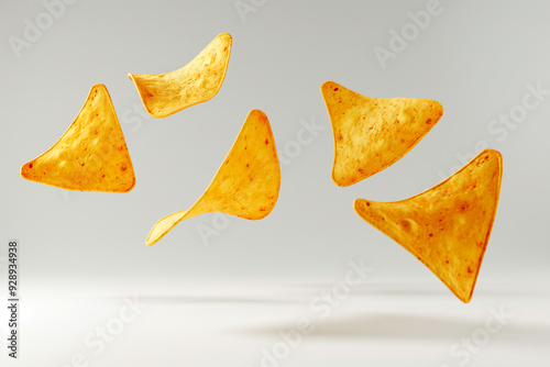 nachos chips in the air on a white background