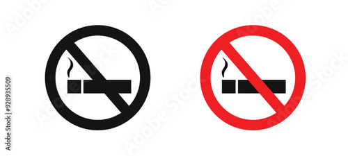 No smoking icons, Two different colored no smoking signs. One is black and the other is red