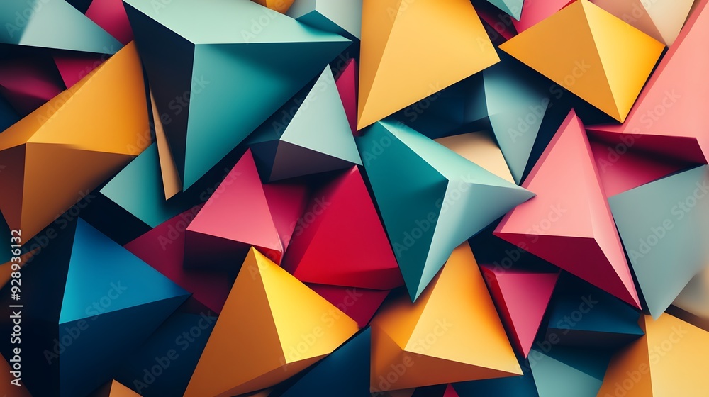 Obraz premium Abstract Composition of Interlocking Colorful Triangles
