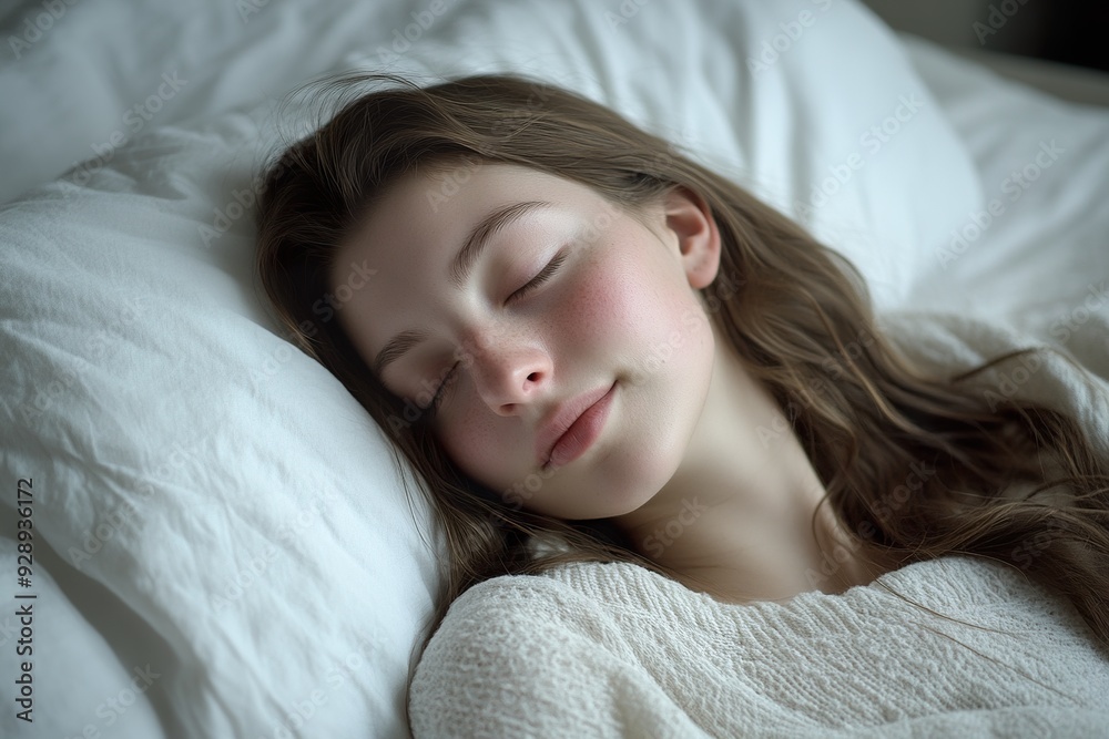Peaceful Sleep Woman in White Bedding Peaceful Sleep Woman in White Bedding