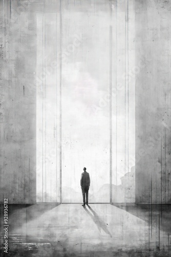 People standing in a large and minimalist concrete space
