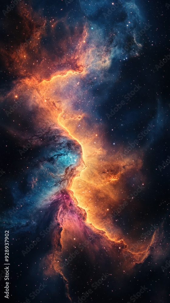 Fototapeta premium Serene cosmic landscape with radiant nebula formations
