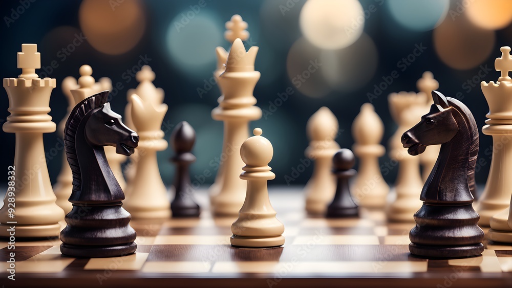 A chess board with a black and white king and pawn A chess board with a black and white king and pawn