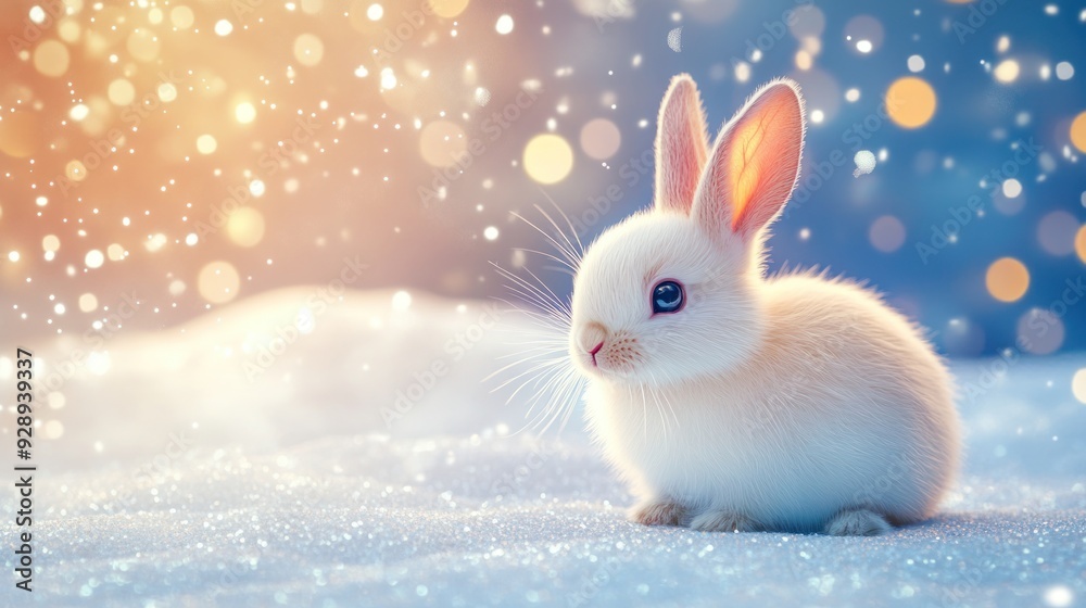 Cute White Rabbit in Snowy Wonderland Cute White Rabbit in Snowy Wonderland