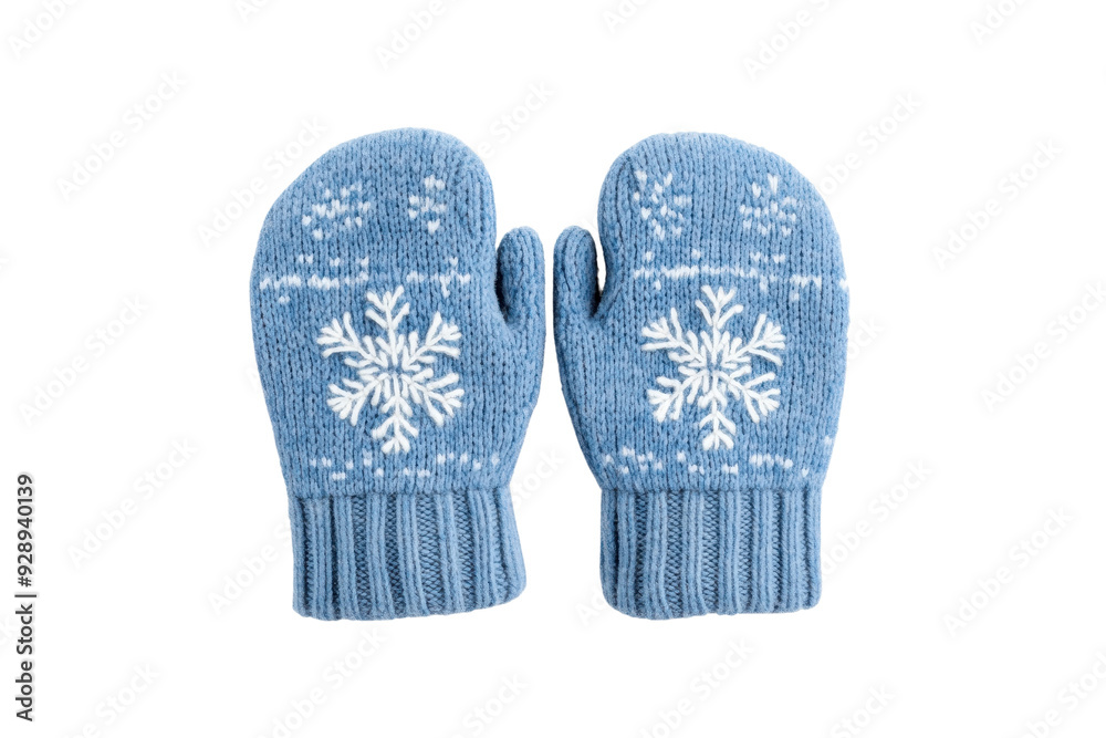 Cozy blue mittens adorned with a snowflake pattern, perfect for winter warmth and style in cold weather. Cozy blue mittens adorned with a snowflake pattern, perfect for winter warmth and style in cold weather.