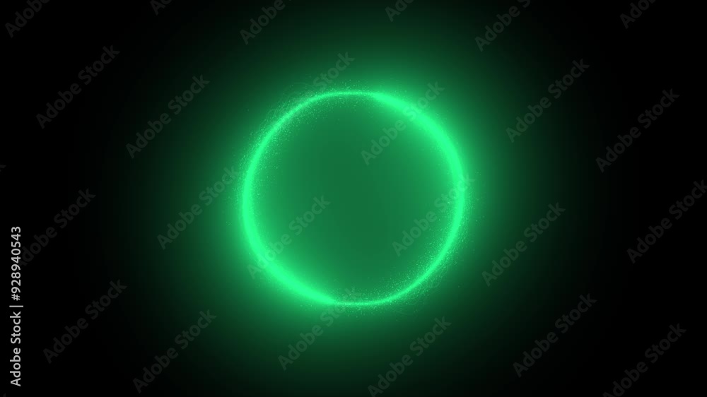 Turquoise glowing particles element rotating in circular motion on black background, element for intro , logo reveal , video opener