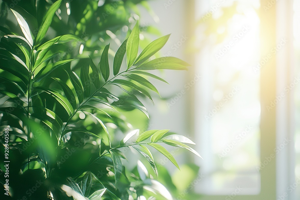 Sunlit Room with Greenery, Symbolizing Health and Wellness Sunlit Room with Greenery, Symbolizing Health and Wellness