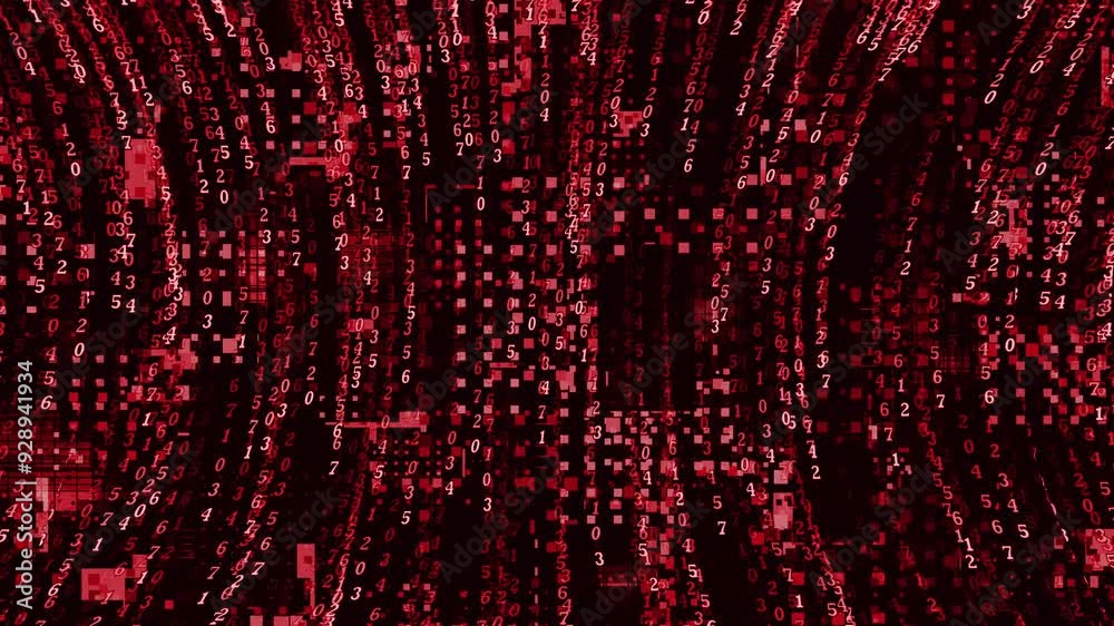 Digital technology speed connect Red color particles background, cyber nano information, abstract communication, innovation future tech data modern background