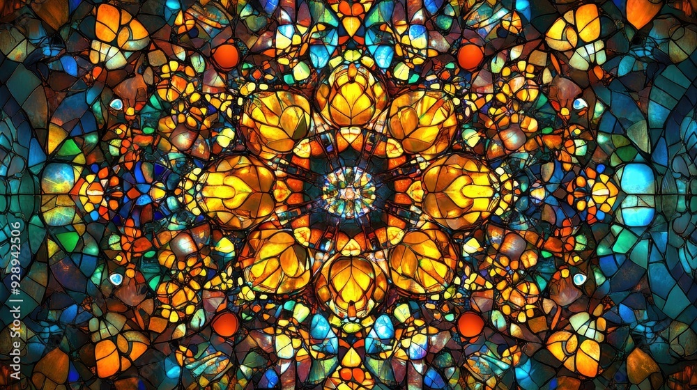 Background with the vibrant patterns of stained glass. Stained Glass Kaleidoscope texture background Background with the vibrant patterns of stained glass. Stained Glass Kaleidoscope texture background