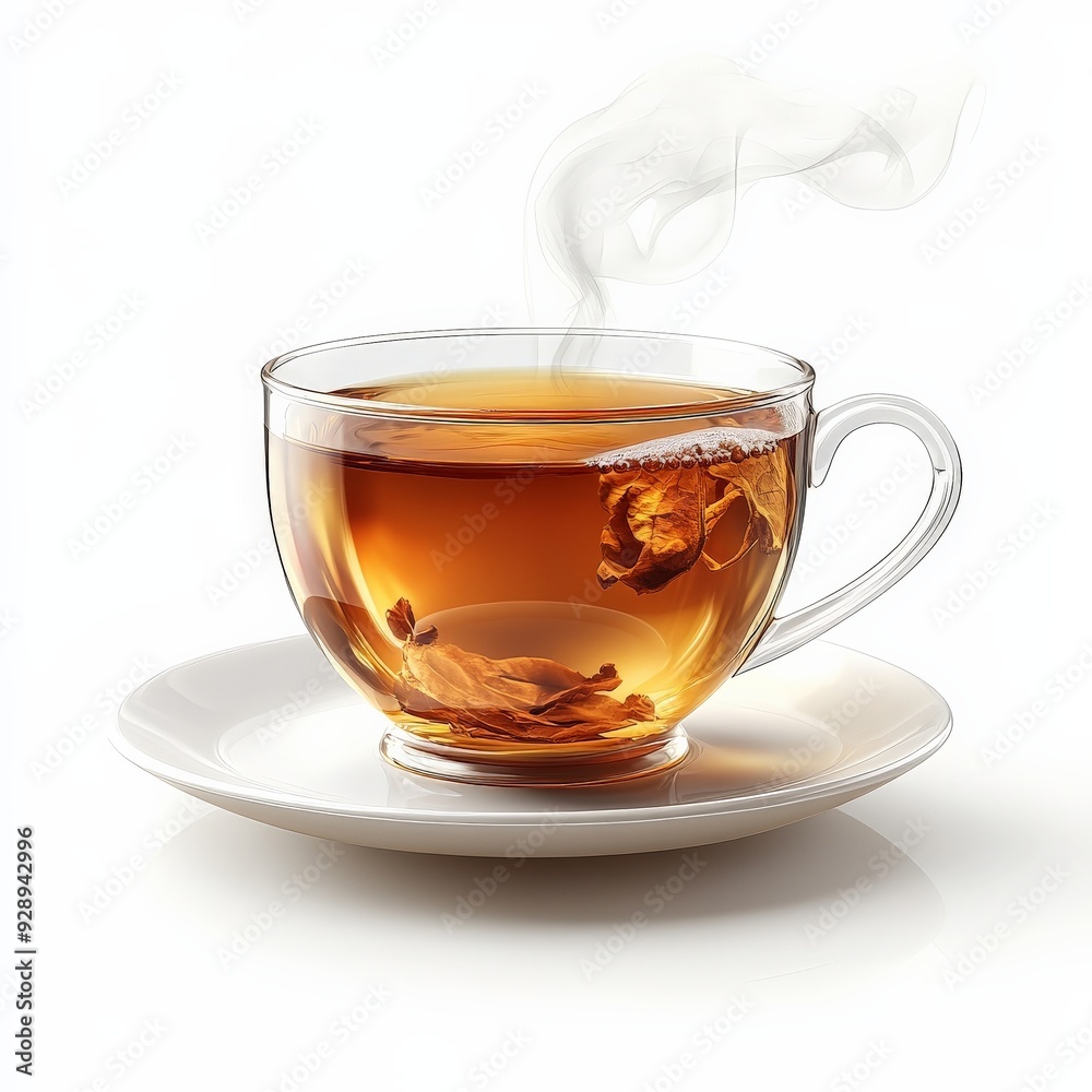 A steaming cup of tea, beverage element, photorealistic style, dark liquid with steam, isolated on white background A steaming cup of tea, beverage element, photorealistic style, dark liquid with steam, isolated on white background