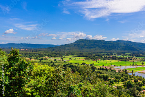 The close background of the green rice fields, the seedlings that are growing, are seen in rural areas as the main occupation of rice farmers who grow rice for sale or living.