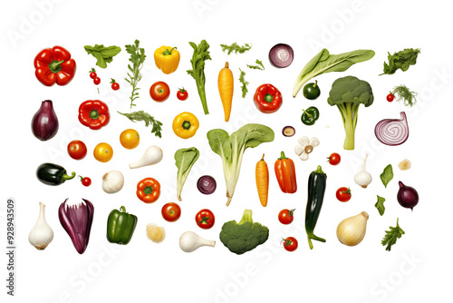 Top view Vegetables on transparent background. Top view. Vegetables related themes. Vegetables sale. Images for graphic designers. Isolated Vegetables. PNG cutout. For flyers. Agriculture. 