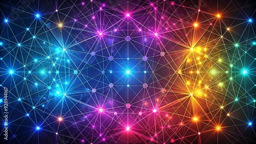 Geometric pattern of interconnected nodes and lines forming a futuristic grid, created with vector graphics in a vibrant color scheme and abstract design.