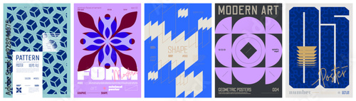 Set modernism art colorful trendy poster, artwork minimalistic and  brutalism style, abstract geometric A4 rave postmodern composition, vector simple shapes print graphic in Y2K aesthetics, set 4