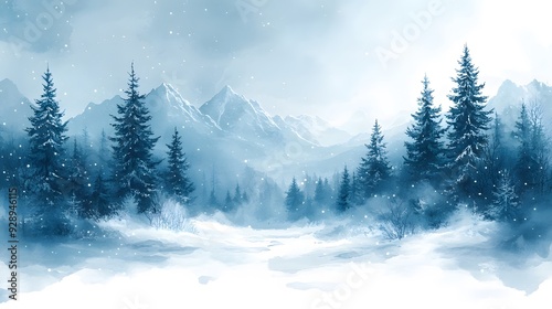 Hand-painted winter background vector featuring frosty trees and a calm snowy sky, ideal for seasonal invitations.