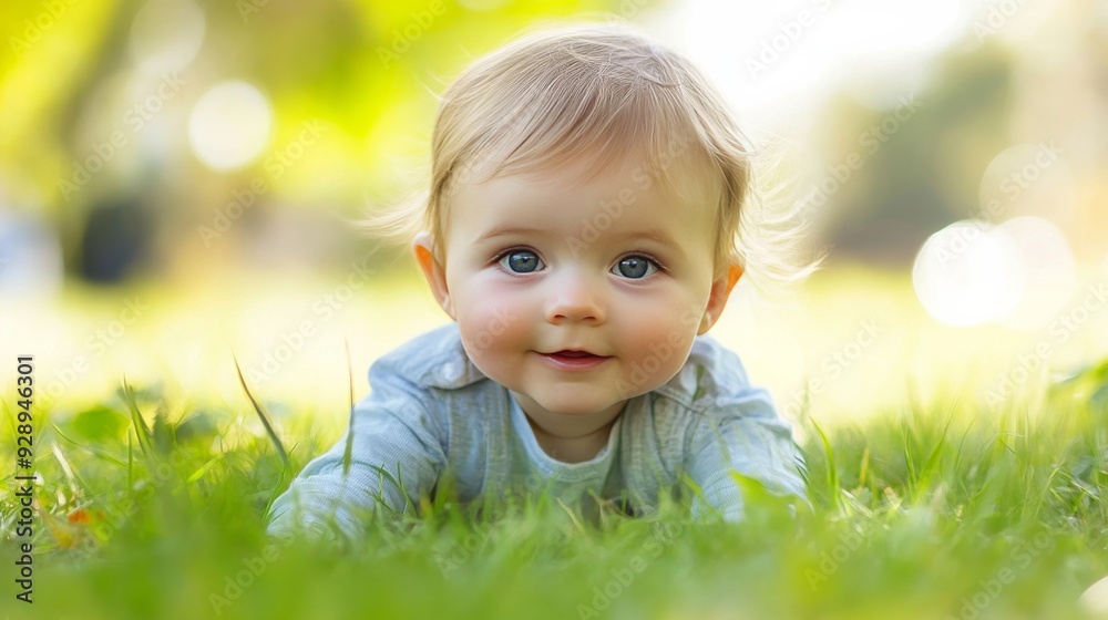 Adorable baby explores grassy wonderland Adorable baby explores grassy wonderland