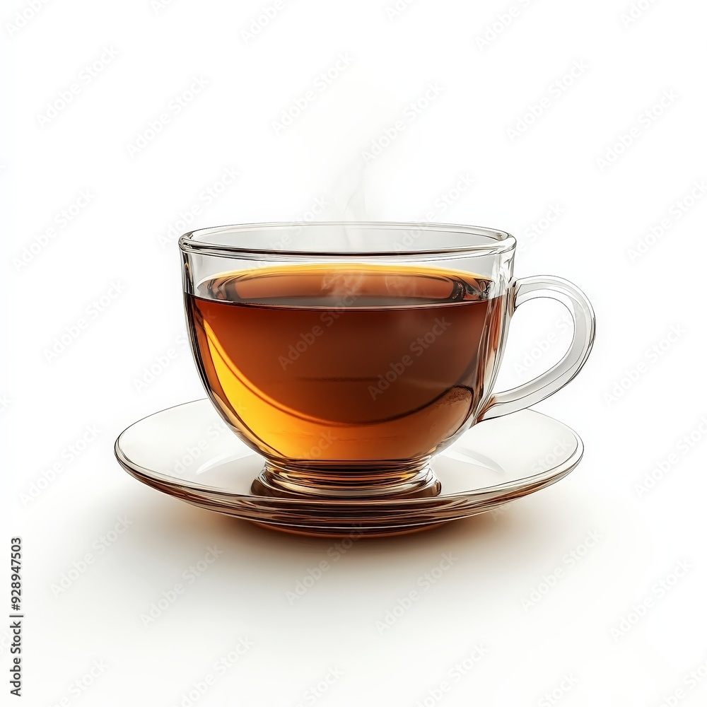 A steaming cup of tea, beverage element, realistic 3D rendering, dark liquid with steam, isolated on white background. A steaming cup of tea, beverage element, realistic 3D rendering, dark liquid with steam, isolated on white background.