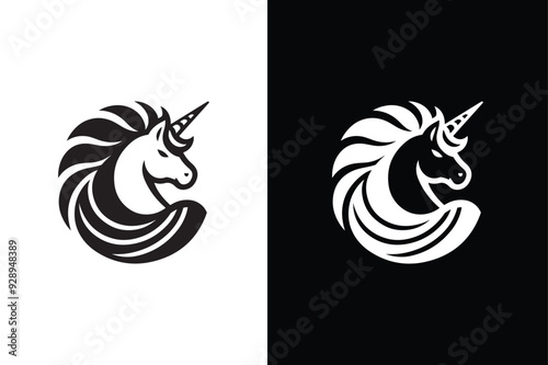 Silhouette horse or unicorn head  icon, vector stock modern horse or unicorn on white background.