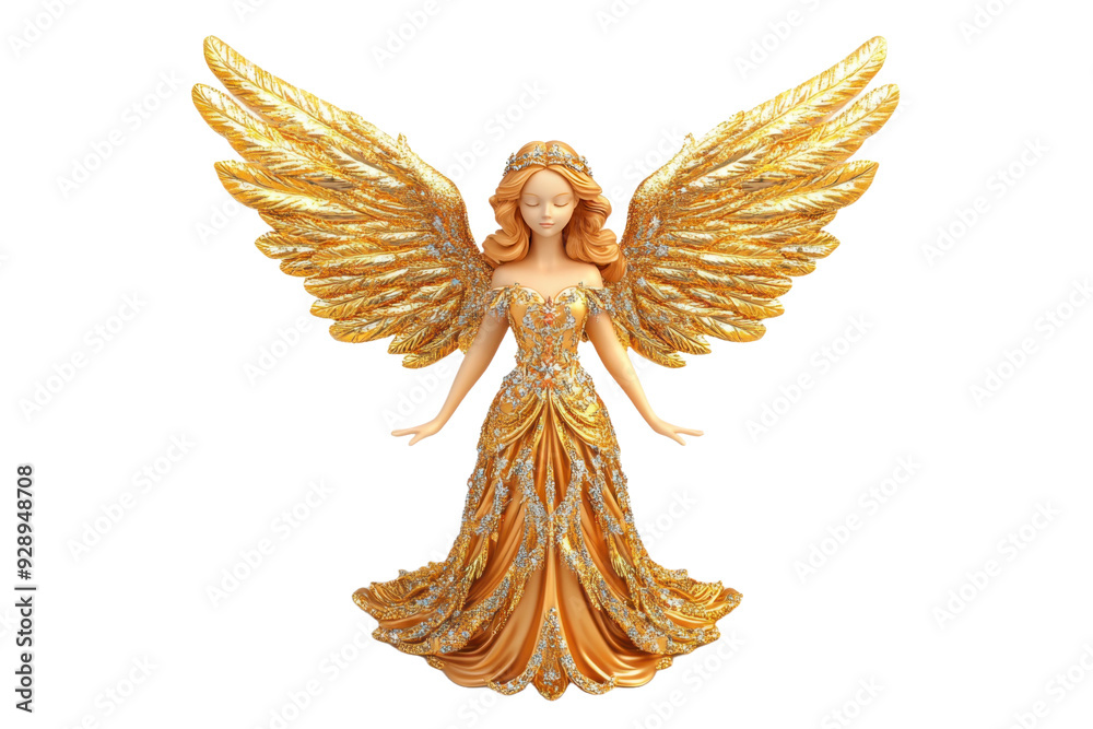 Fototapeta premium A beautiful angel figurine with delicate wings and an elegant gown, perfect for decoration or spiritual inspiration.