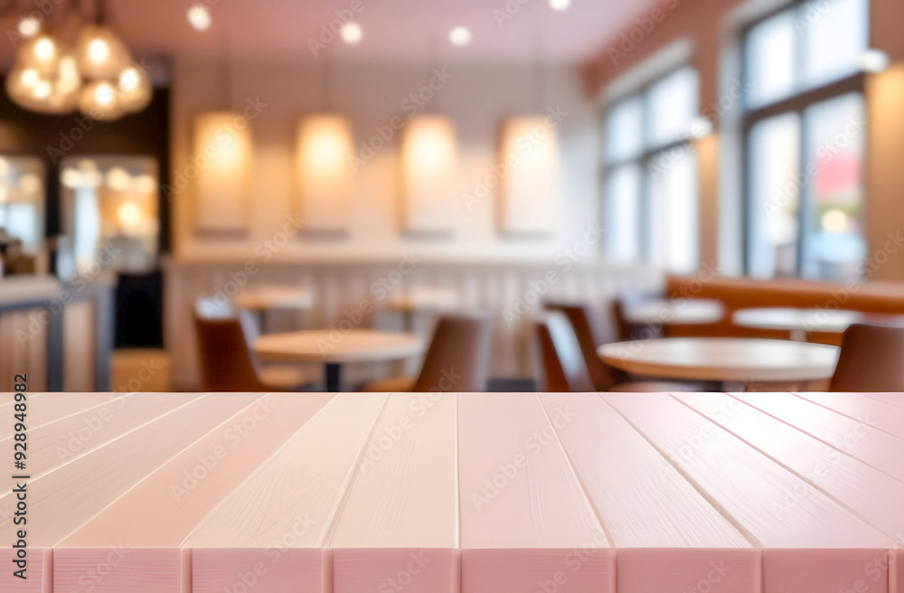 Fototapeta premium Empty table top on the background of a cozy light restaurant