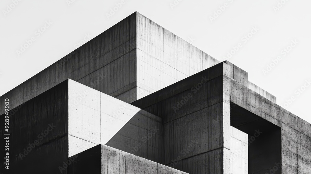 Fototapeta premium Brutalistic Symmetry: Modern Monochrome Art with Geometric Shapes and Raw Textures