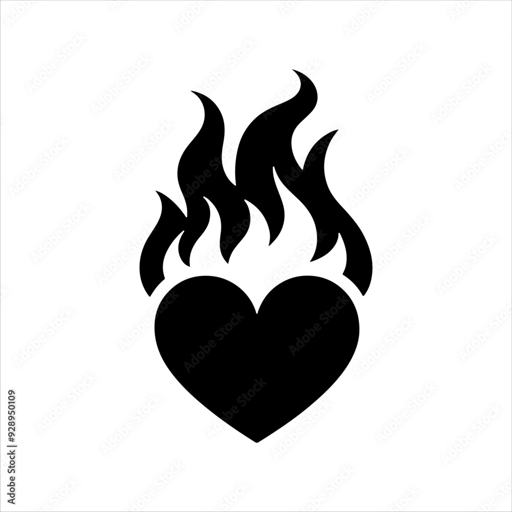 Heart with fire silhouette vector illustration design on white background. Heart with fire silhouette vector illustration design on white background.