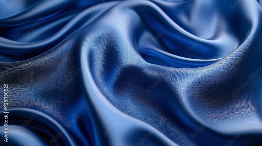 Fototapeta premium A full-frame image of rich blue satin fabric with smooth undulating folds reflecting light gracefully