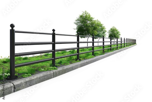 Fence and grassy field scene, useful for outdoor or landscape photography