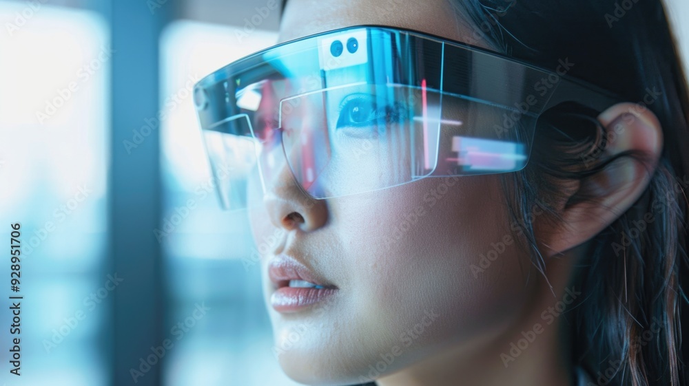A wearable device interface using glassmorphism, with transparent screens and interactive elements A wearable device interface using glassmorphism, with transparent screens and interactive elements