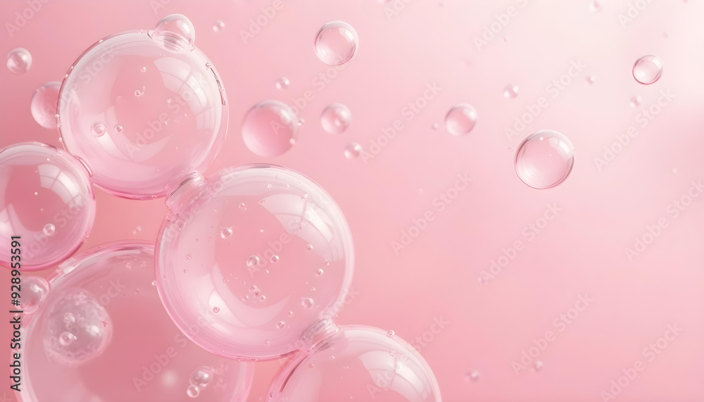 Closeup of Large and Small Clear Bubbles on Pink Background Closeup of Large and Small Clear Bubbles on Pink Background
