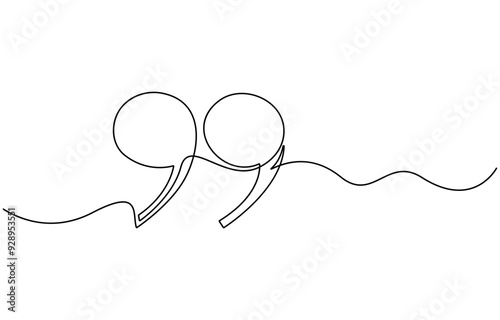 quote mark icon symbol one line drawing, Single continuous line drawing of a quote mark
