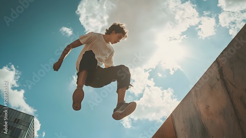 Fearless Teen Practicing Parkour in Captivating Urban Landscape photo