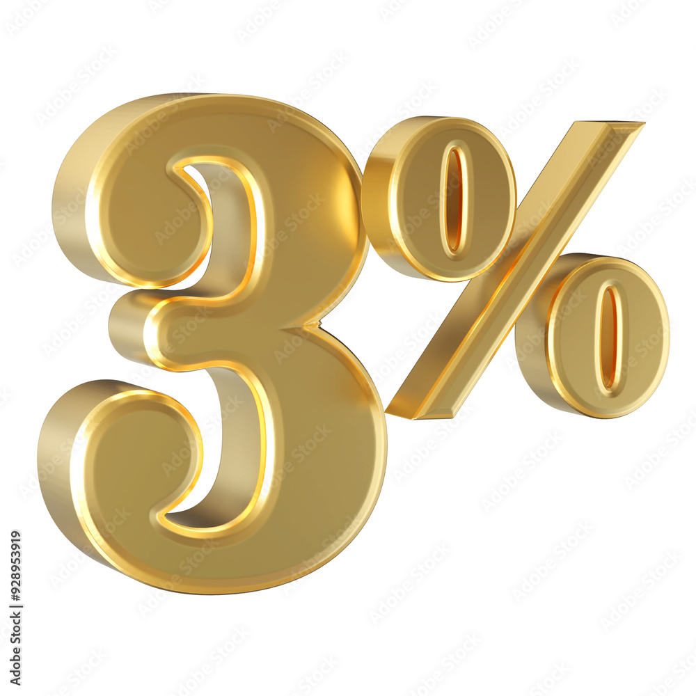 3 Percent Off Sale . Gold Number 3D Render 3 Percent Off Sale . Gold Number 3D Render