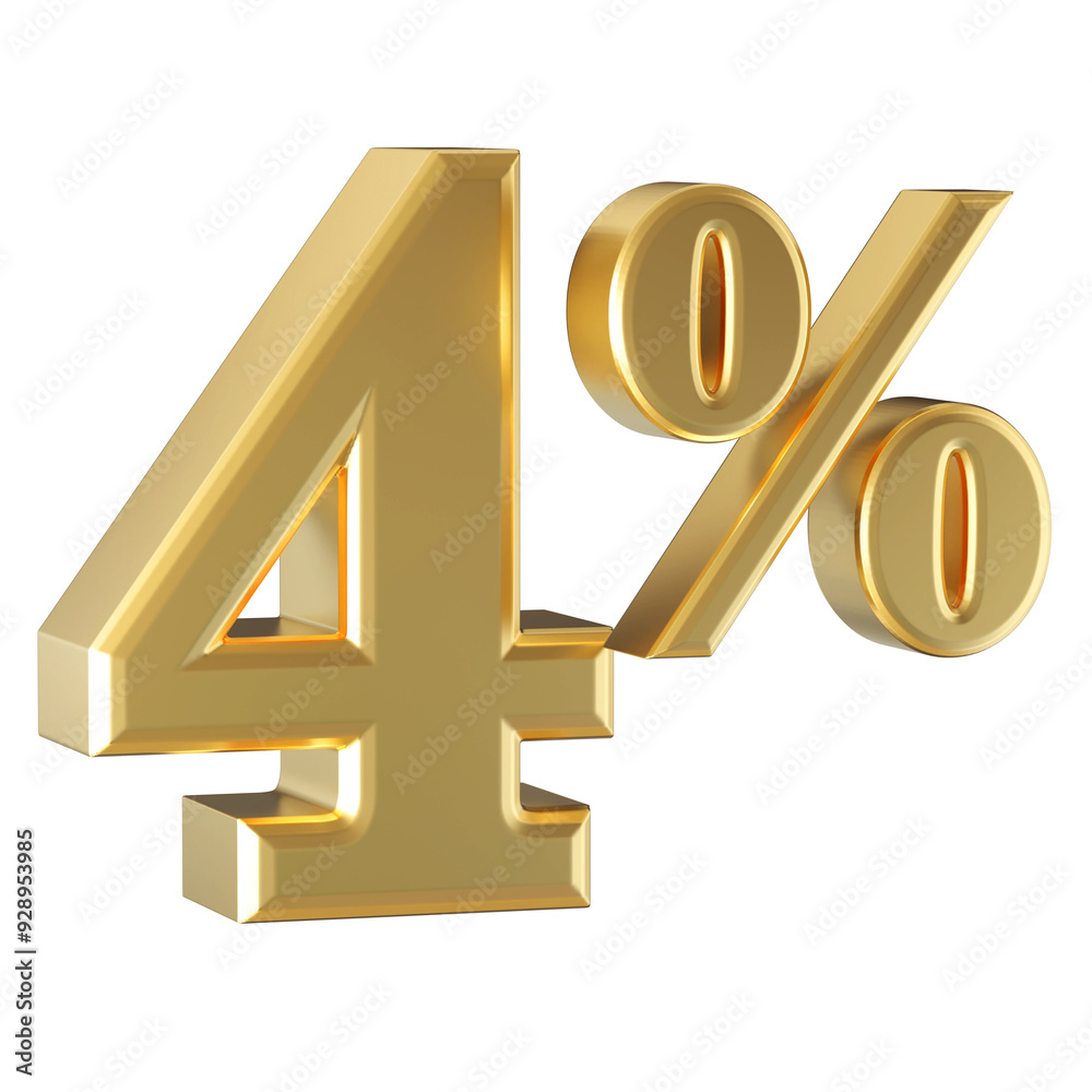 4 Percent Off Sale . Gold Number 3D Render 4 Percent Off Sale . Gold Number 3D Render