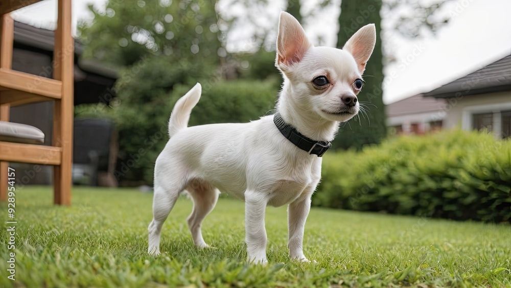 Fawn smooth coat chihuahua dog in the garden Fawn smooth coat chihuahua dog in the garden