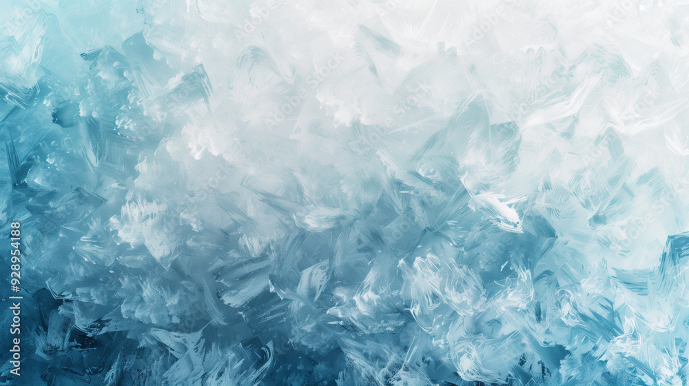 Fototapeta premium Delicate icy frost patterns on a glass surface, capturing the intricate beauty of winter's natural designs in a cold, crystalline landscape.
