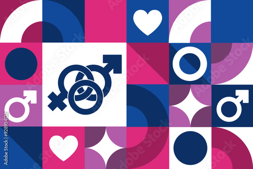 Celebrate Bisexuality Day. September 23. Seamless geometric pattern. Template for background, banner, card, poster. Vector EPS10 illustration.