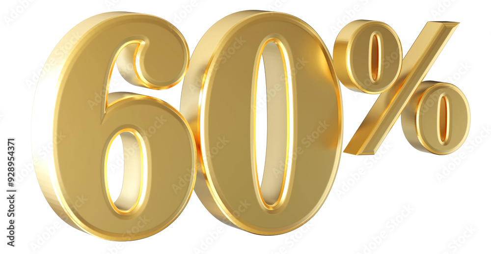 60 Percent Off Sale . Gold Number 3D Render 60 Percent Off Sale . Gold Number 3D Render