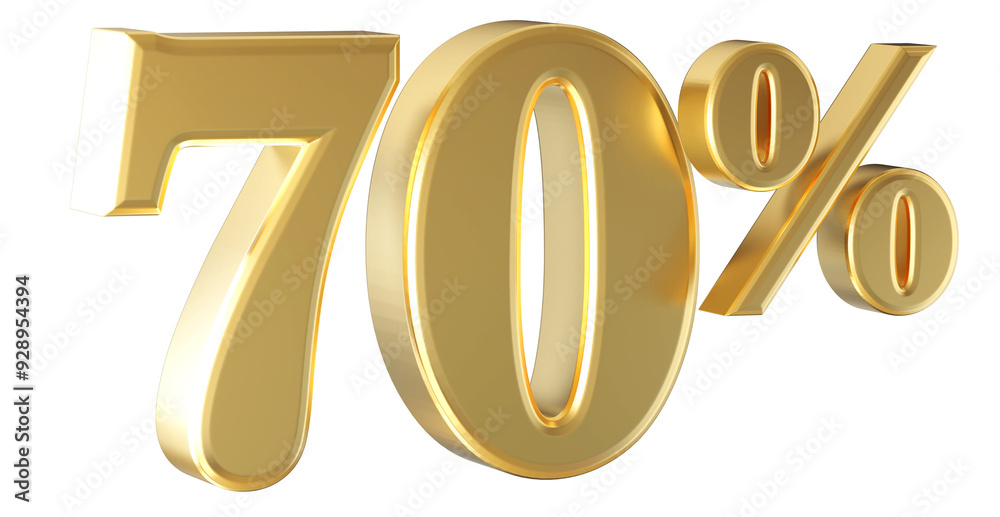 70 Percent Off Sale . Gold Number 3D Render 70 Percent Off Sale . Gold Number 3D Render