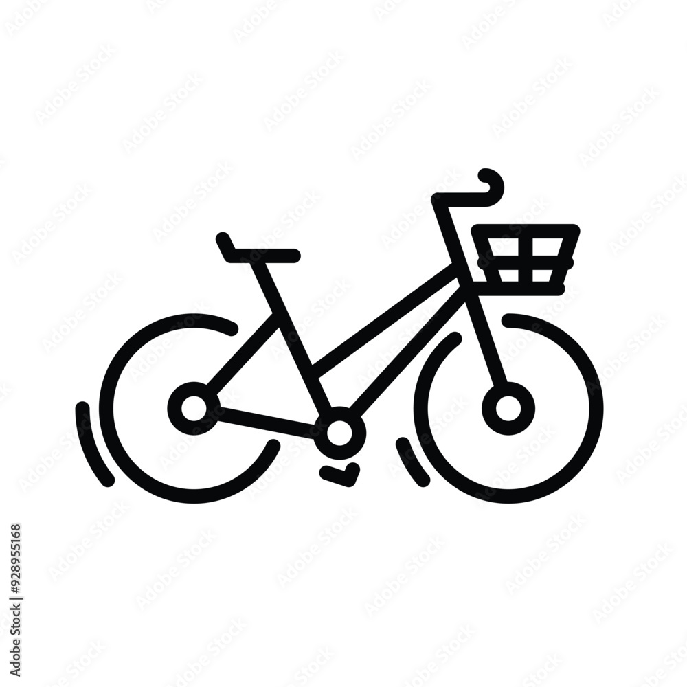 City bike icon. Cruiser bike vector logo. Abstract bicycle sign with basket. Vintage racing logotype. Black lines on white background. E-bike silhouette. City bike icon. Cruiser bike vector logo. Abstract bicycle sign with basket. Vintage racing logotype. Black lines on white background. E-bike silhouette.
