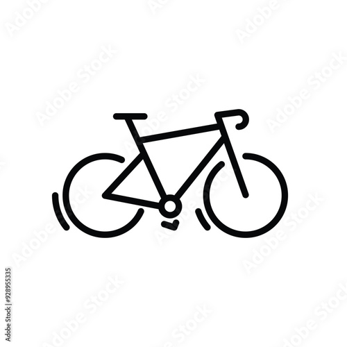 Bicycle icon. Mountain cycle competition. Bike fest vector logo. Abstract bicycle sign. Mountains bike racing logotype. Black lines on white background. E-bike silhouette.