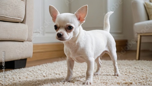 Fawn smooth coat chihuahua dog in the living room